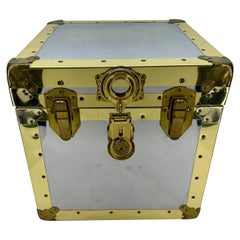 Vintage Mid-Century Brass Chrome Square Trunk Cube Sidetable