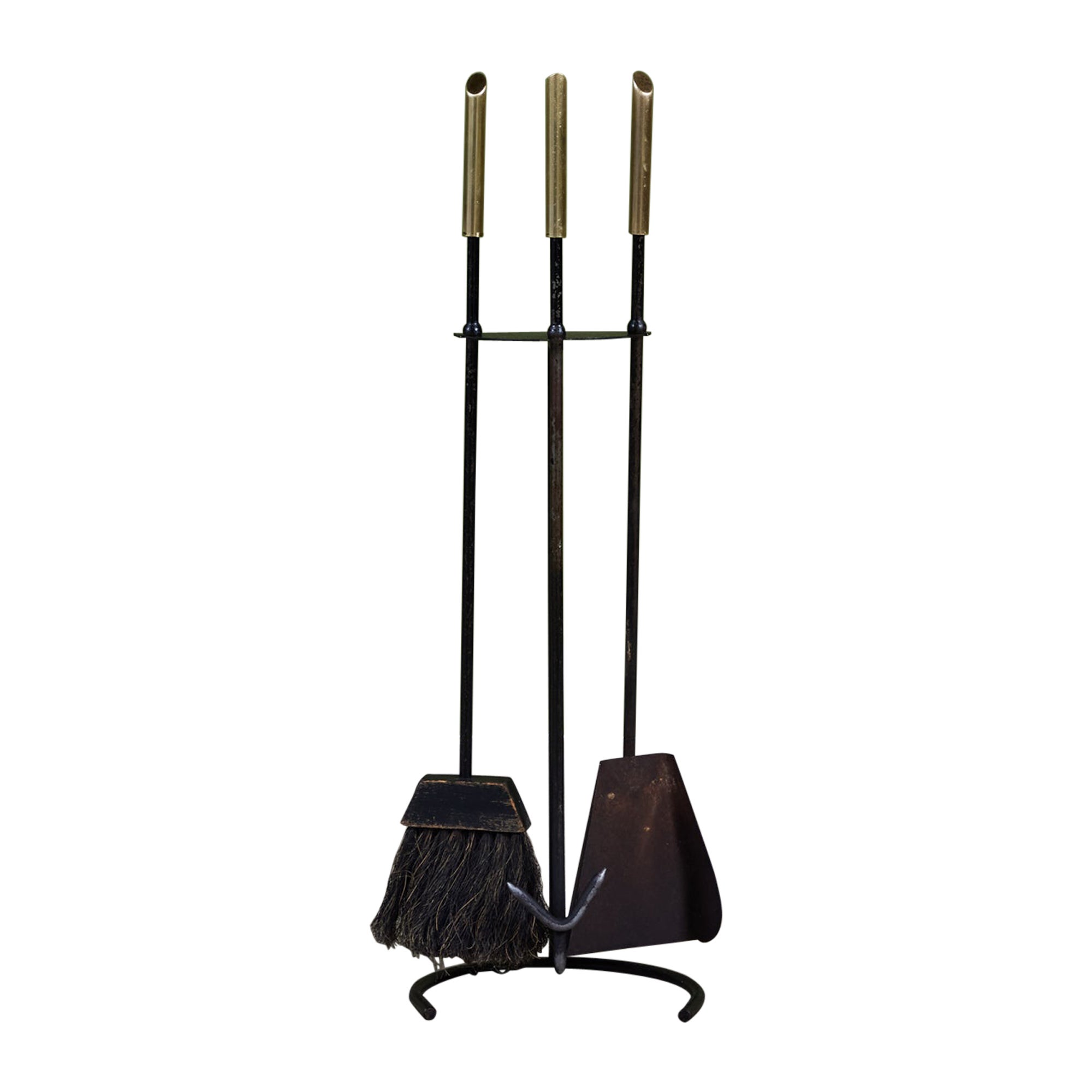 Ensemble d'outils de cheminée en fer forgé avec manche en laiton