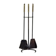 Set of Brass Handle Wrought Iron Fireplace Tools