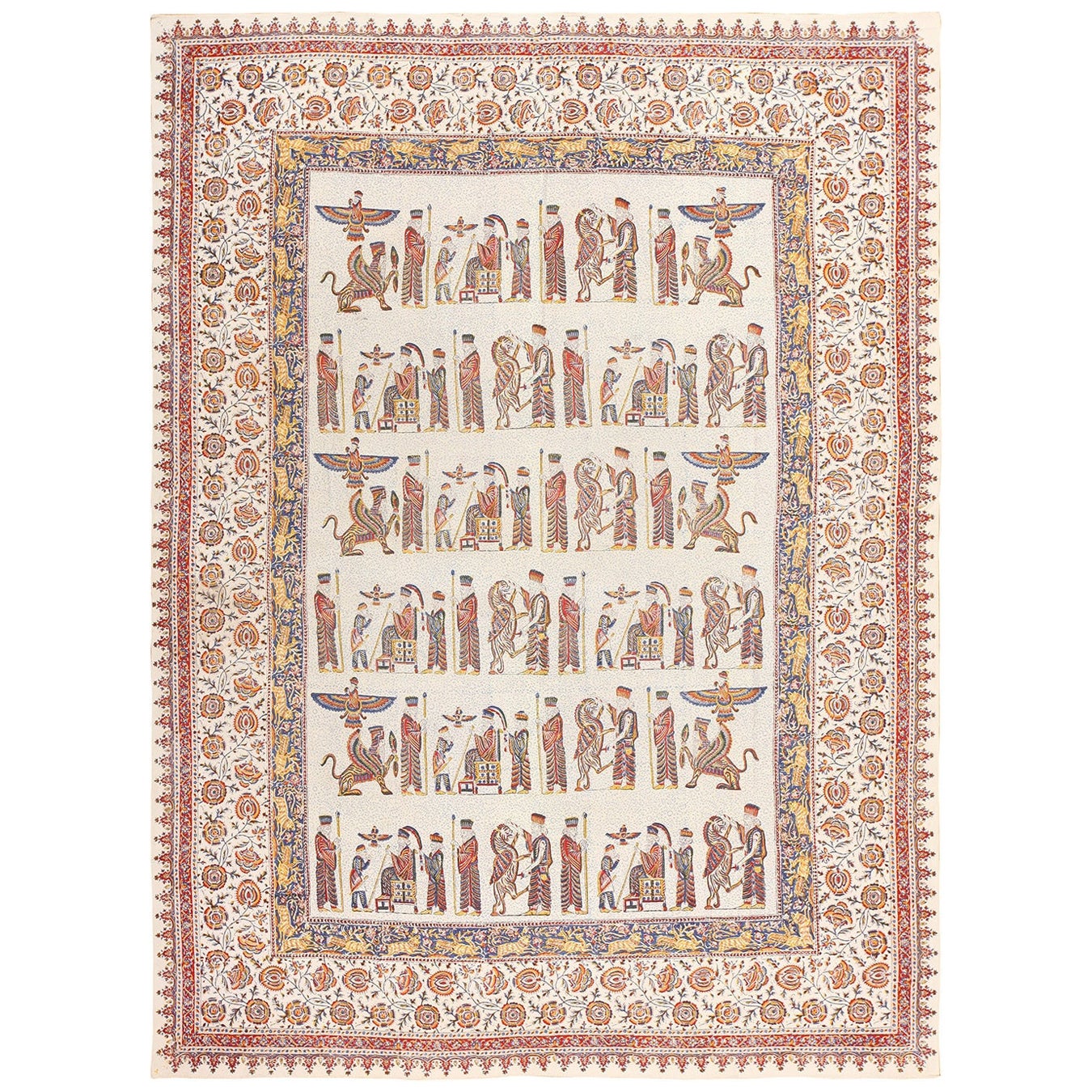 Persepolis Motif Antique Persian Tapestry Textile 6'9" x 9'1"
