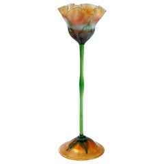 Antique Tiffany Studios New York Ruffled Rim Flower Form Glass Vase