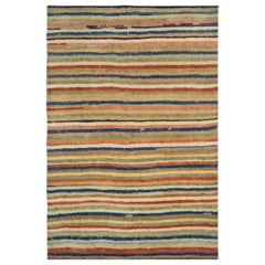 Hand-Woven Multi-colored Striped Wool Moroccan Rug