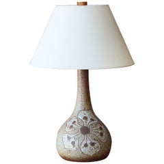 Vintage Earthy Scandinavian Ceramic Table Lamp, Pottery, Flower Motif, 1960s