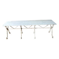 19th- early 20th Century 88.5" long French marble top and iron pastry table 