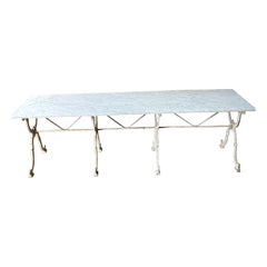 19th- early 20th Century 88.5" long French marble top and iron pastry table