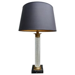 Lampada da tavolo a colonna in cristallo e bronzo in stile Hollywood Regency vintage