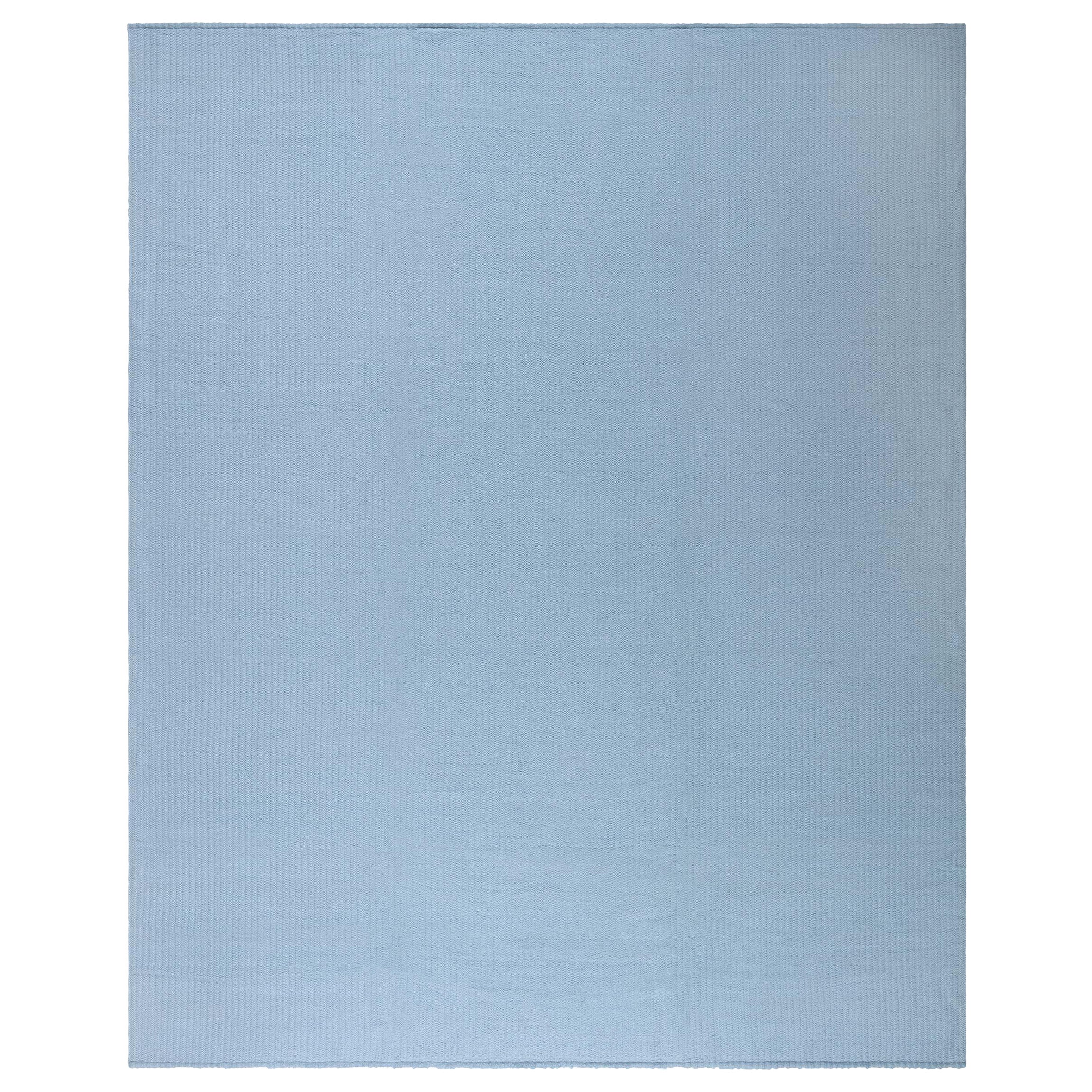 Modern Steel-blue Flat Weave Wool Rug For Sale