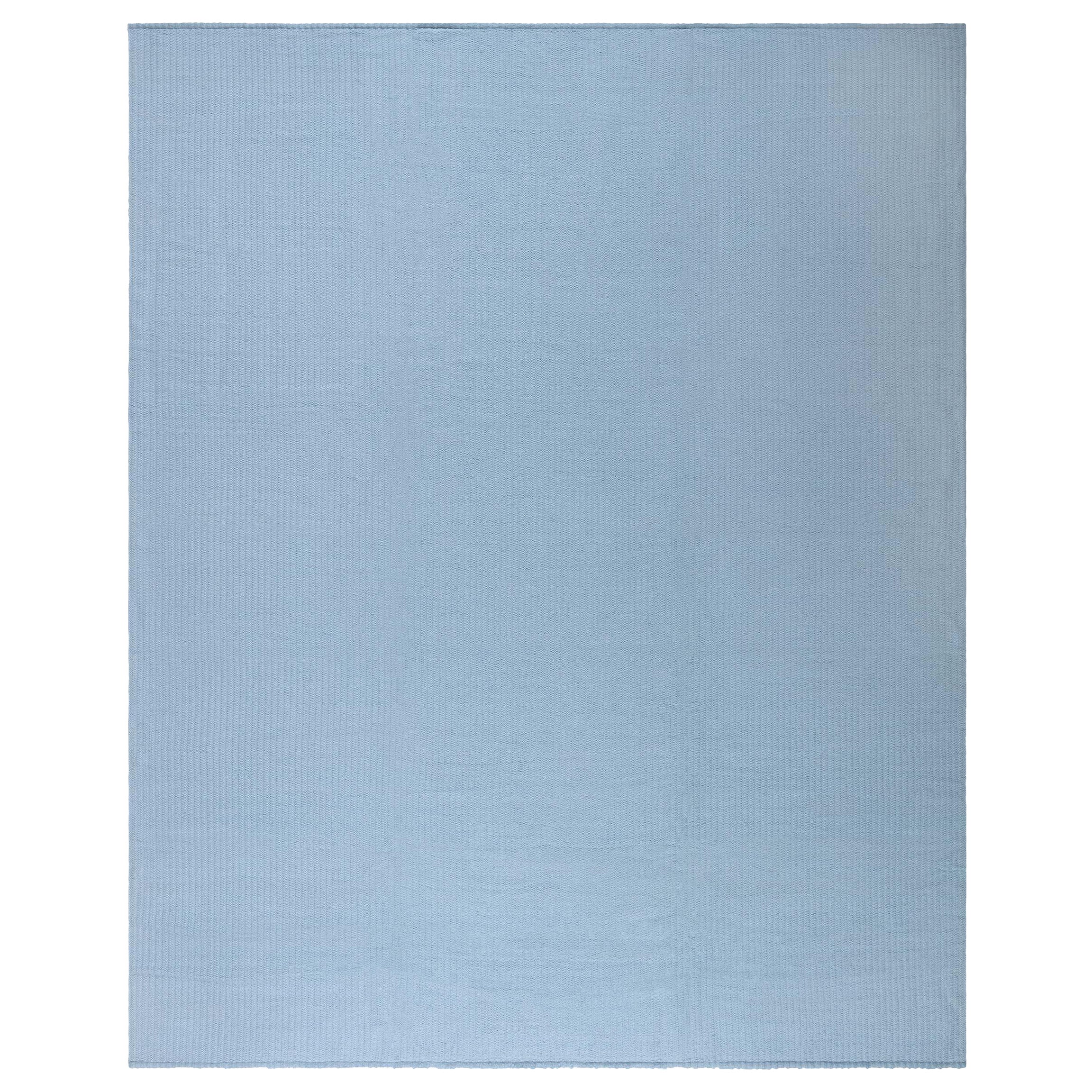 Modern Steel-blue Flat Weave Wool Rug 