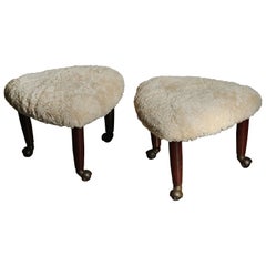 Vintage Adrian Pearsall for Craft Associates Shearling and Walnut Foot Stools, 1960s