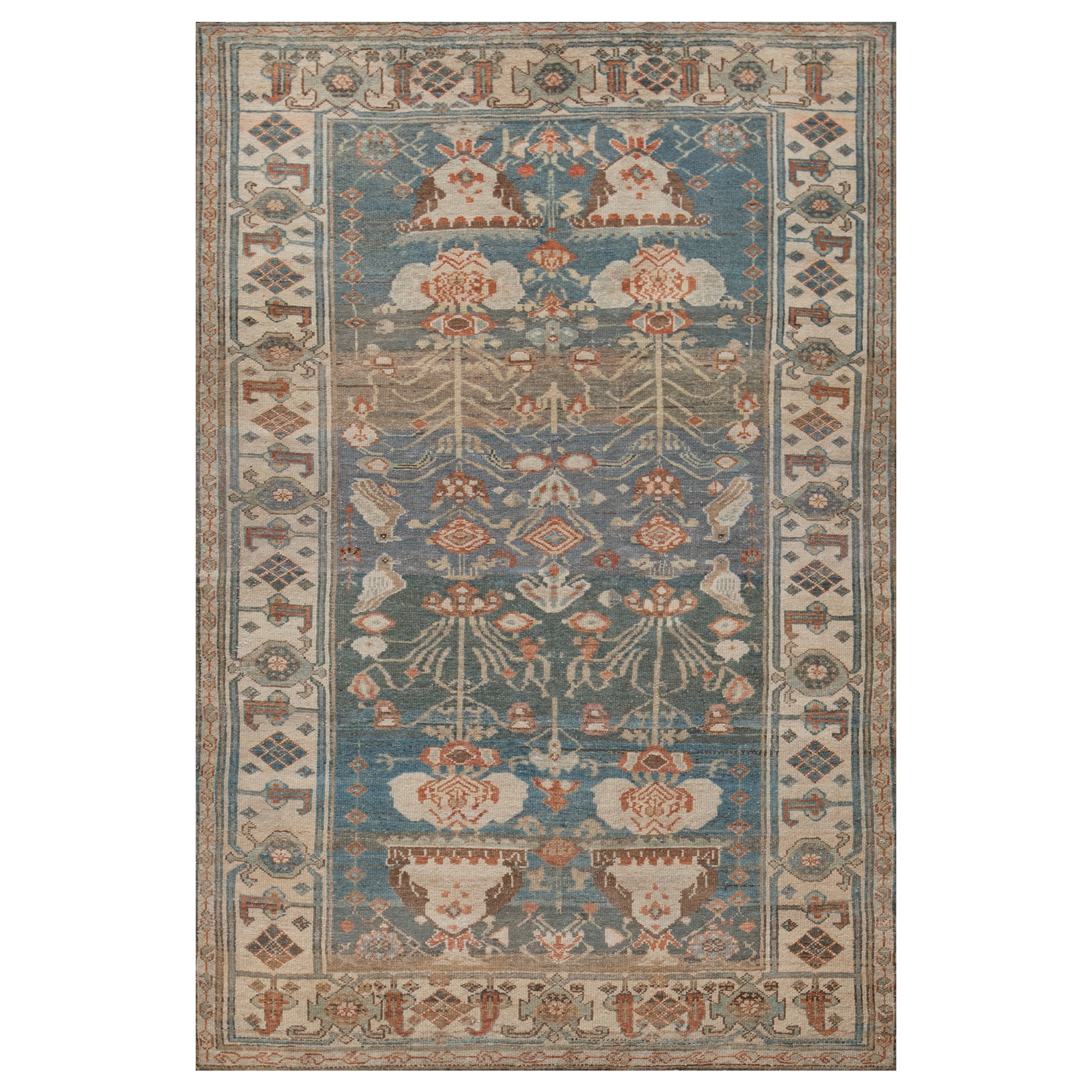 Antique Circa-1940 Floral Blue Persian Malayer Rug 4'2"x6'7" For Sale