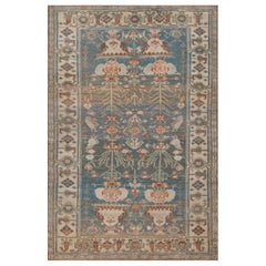 Alfombra Persa Malayer Floral Azul Antigua Circa-1940 4'2 "x6'7