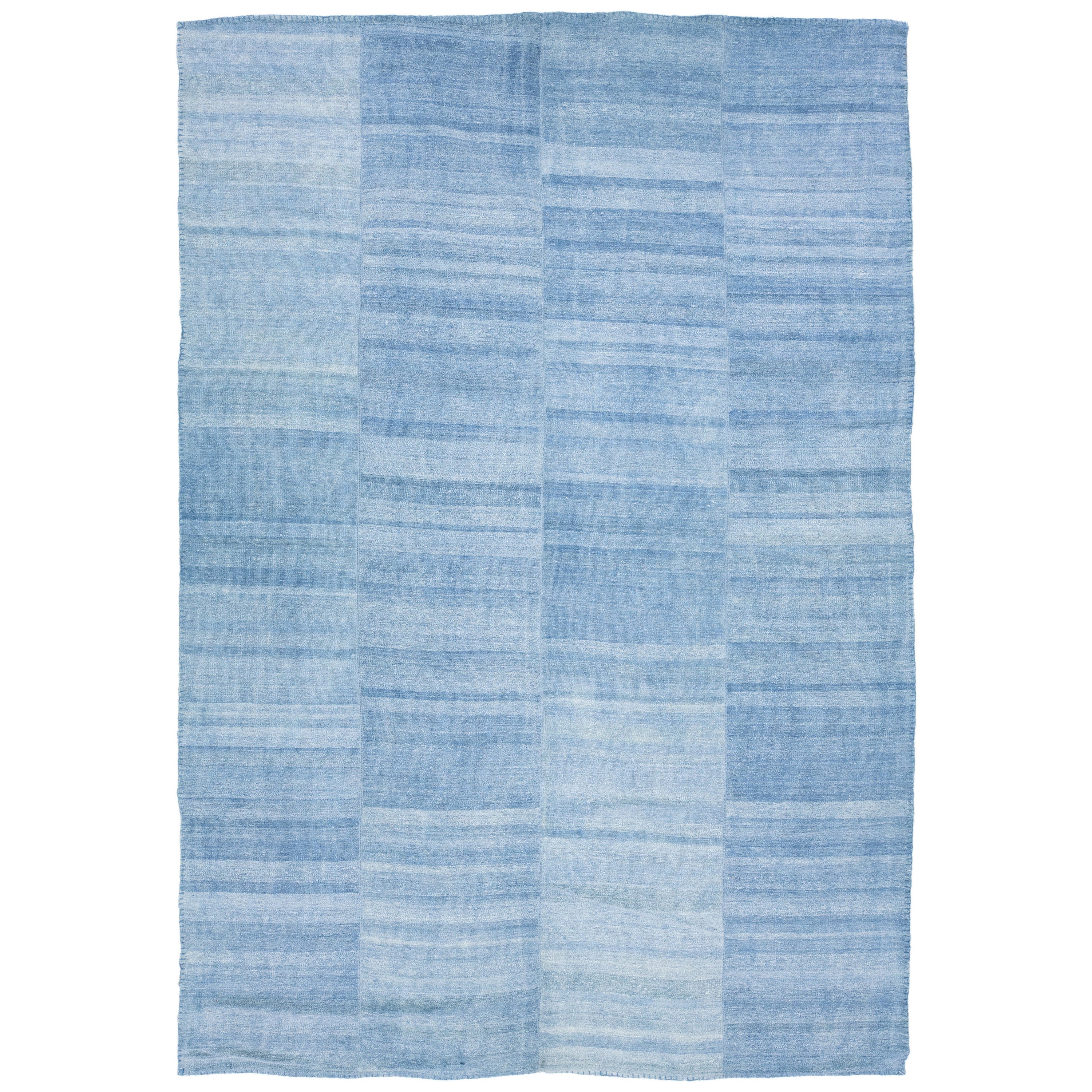  Flatweave kilim Modern Wool rug With Stripe Design In Denim Blue 