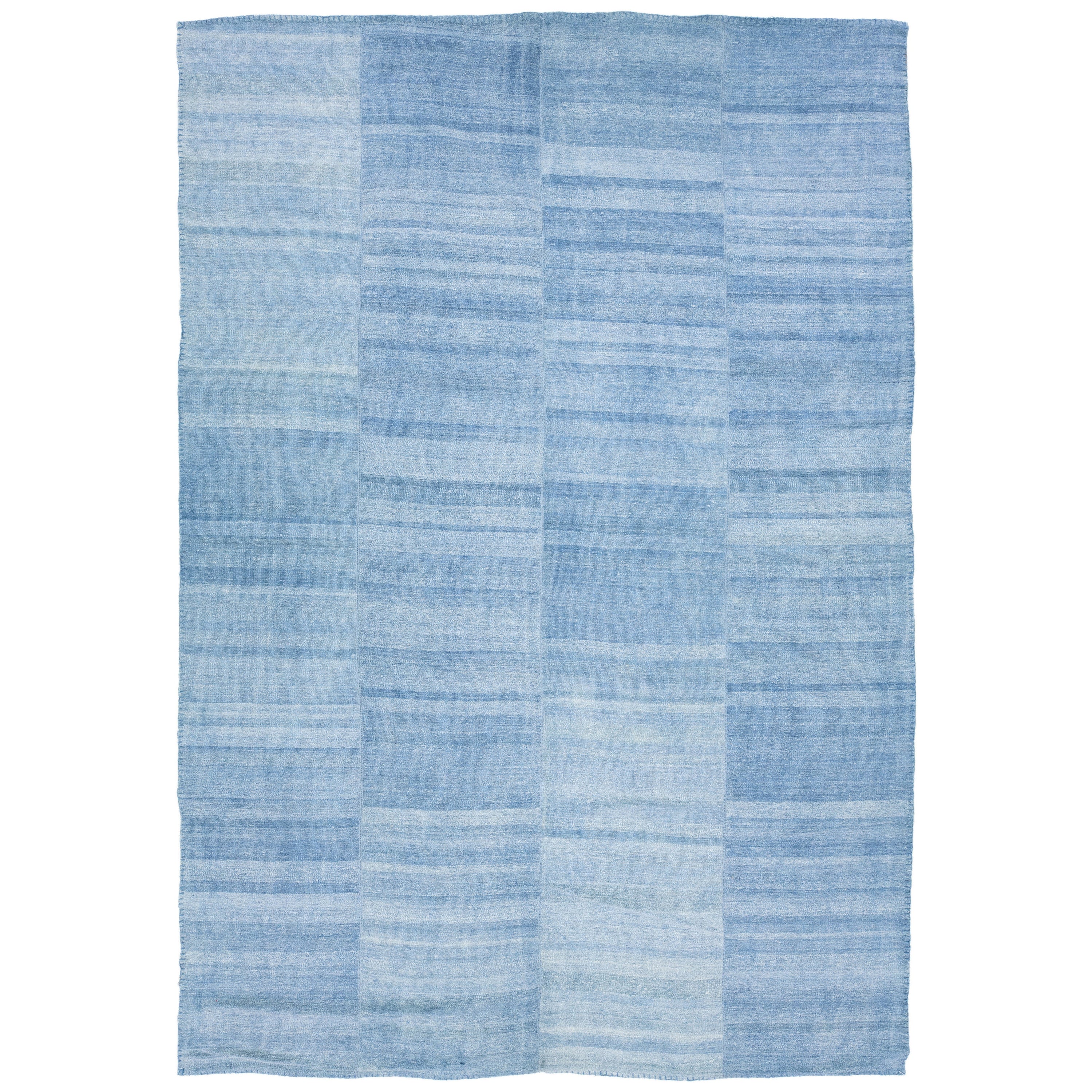 Flatweave kilim Modern Wool rug With Stripe Design In Denim Blue