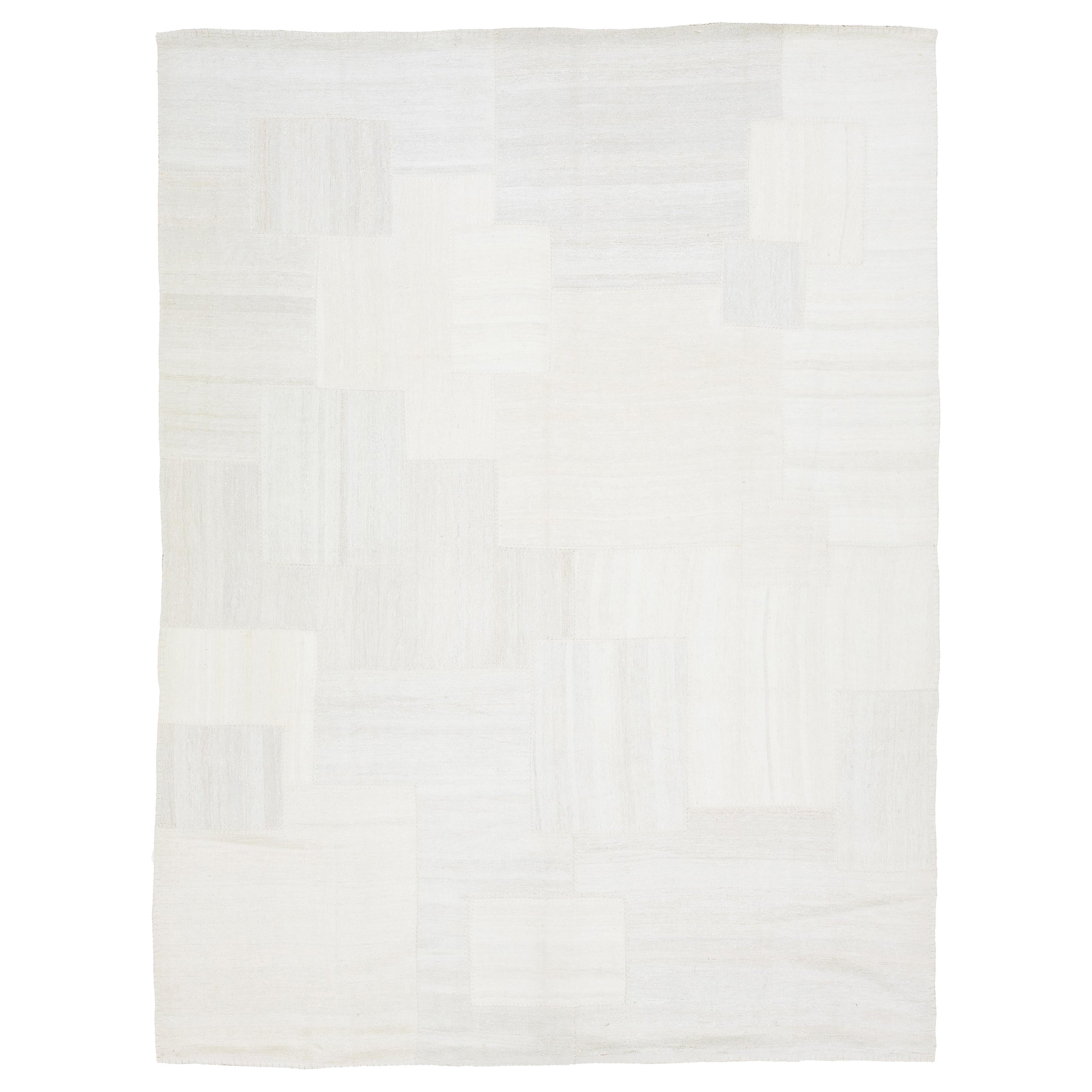Modern kilim Flatweave Ivory Wool rug With Abstract Design