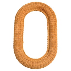 1980s Bohemian Oval Handwoven Rattan Wicker Board Wall Mirror Mid-Century Modern