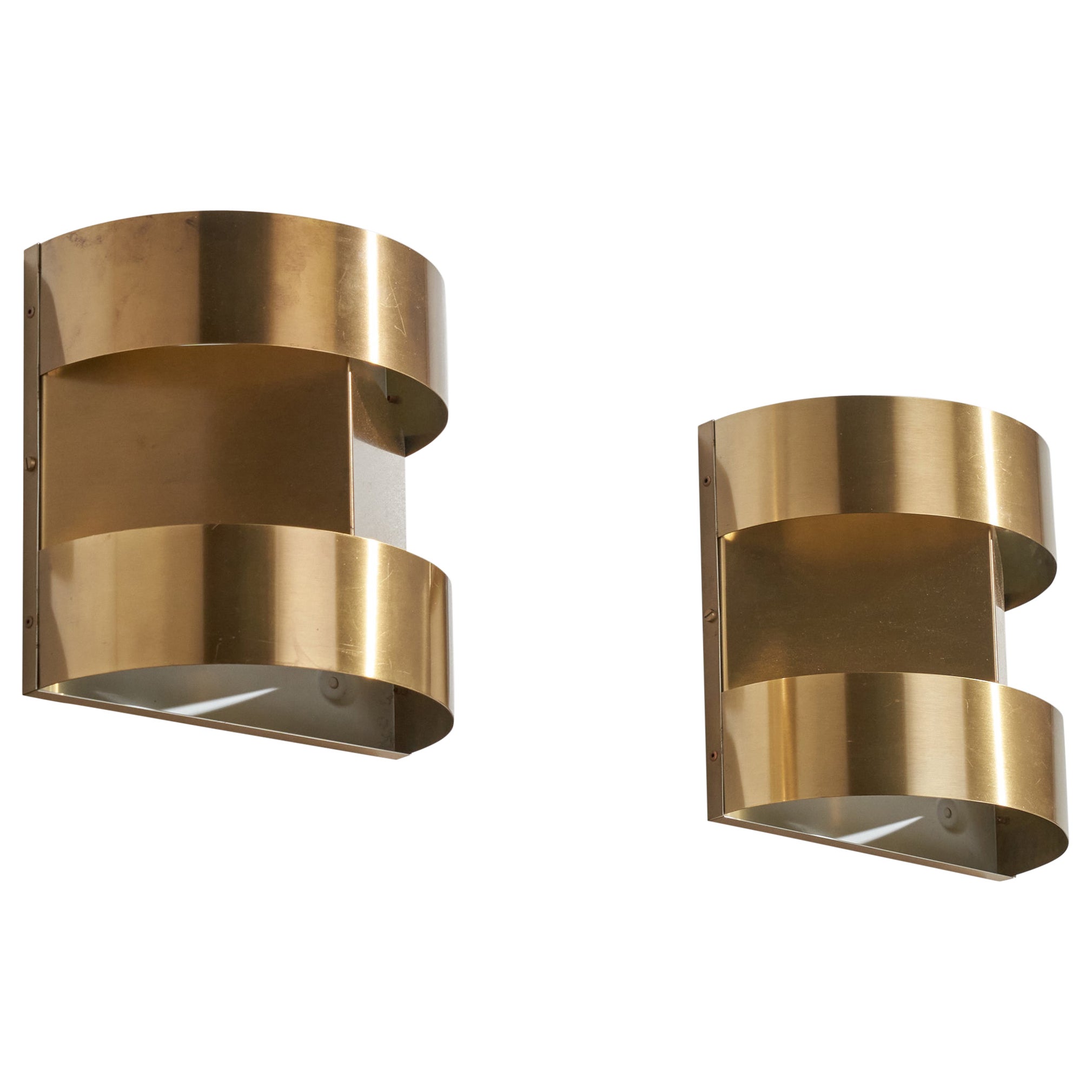 Swedish Designer, Wall Lights, Brass, Sweden, 1970s