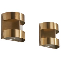 Schwedischer Designer, Wandleuchten, Messing, Schweden, 1970er