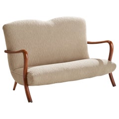 Créateur italien, banquette, bois, tissu, Italie, années 1940