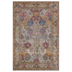 Silk Antique Hand-Woven Floral Garden-Design Persian Fereghan Rug