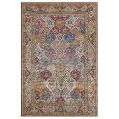 Silk Antique Hand-Woven Floral Garden-Design Persian Fereghan Rug 