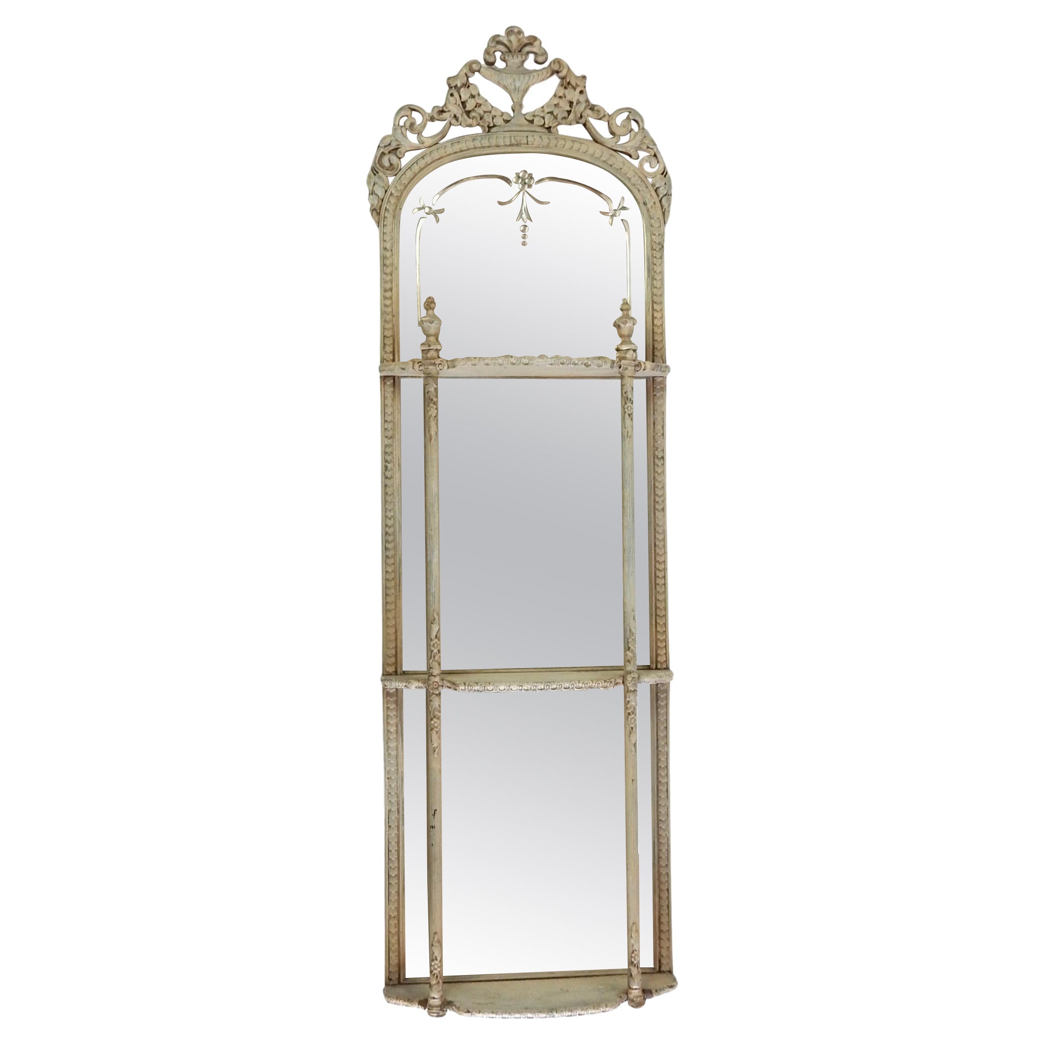 Miroir Trumeau à étagères du 19ème siècle peint en France en vente