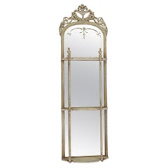 19th Century French Painted Shelved Curio Display Trumeau Mirror
