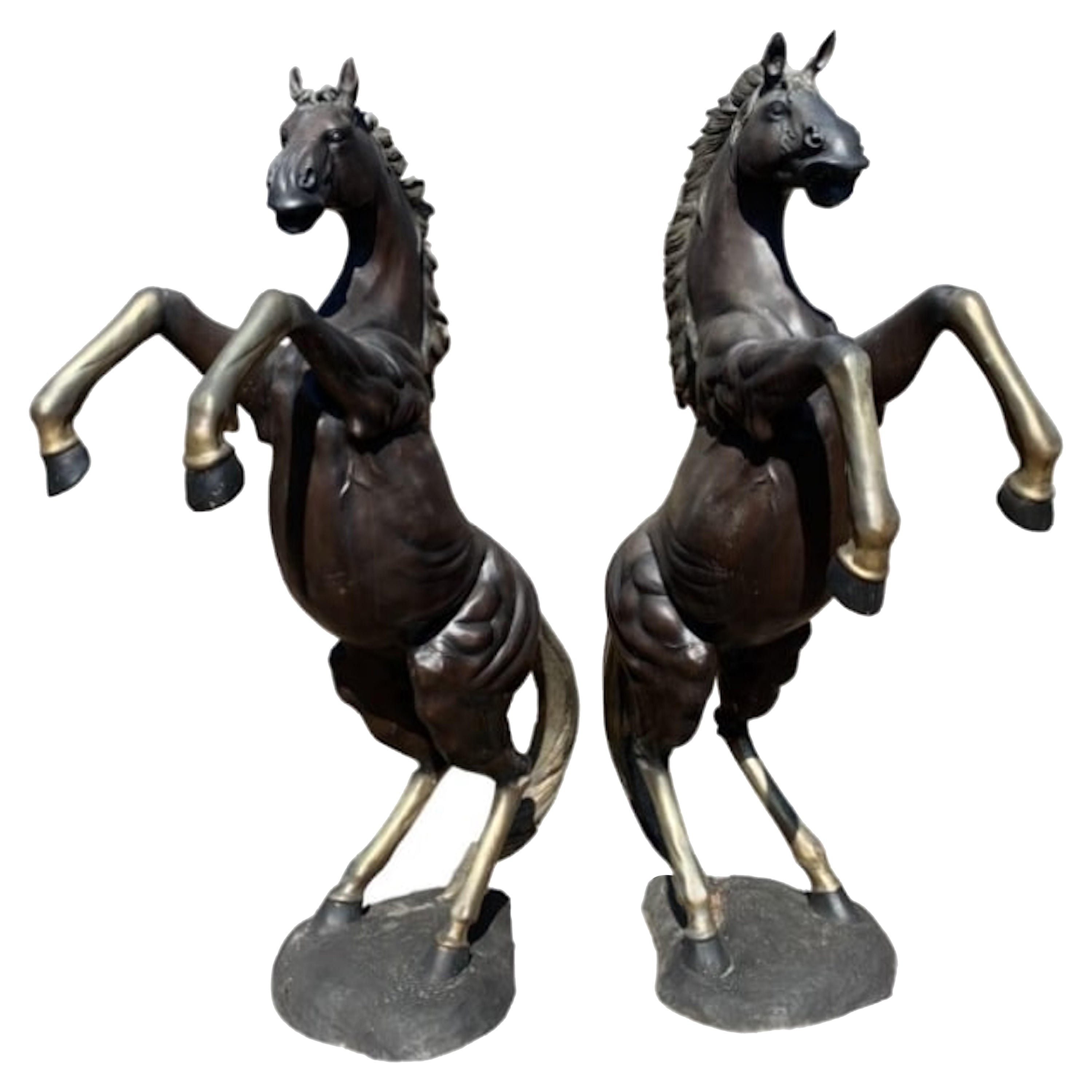Pareja de estatuas de bronce de caballos