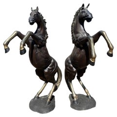Pareja de estatuas de bronce de caballos