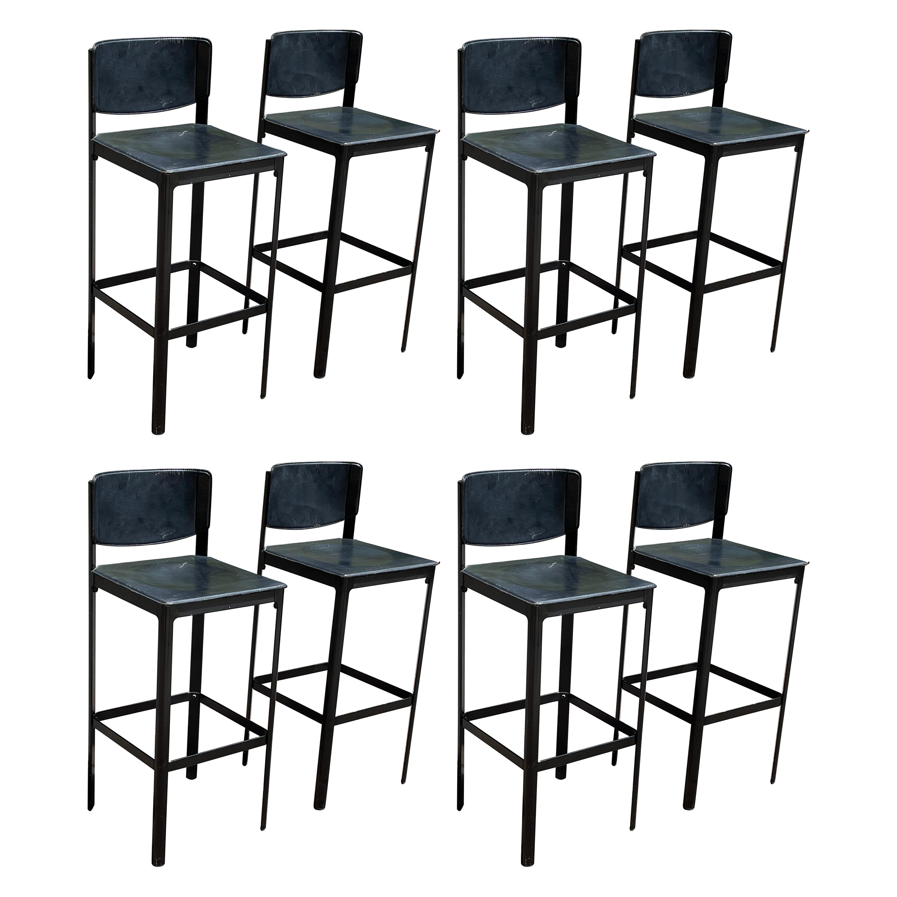 Pair of Matteo Grassi Bar Stools in Black Leather 2