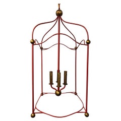 Hanging Iron Lantern Style Chandelier Four Lights with Chain and Cap   