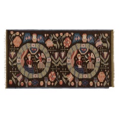 Antique Swedish Rollakan Tapestry with Pictorials and Florals, from Rug & Kilim