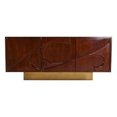 Vintage Sculptural Curved Wooden Sideboard in the style of Michael Coffey