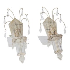 1930’s Hollywood Regency Waterfall Silver and Crystal Sconces - a Pair