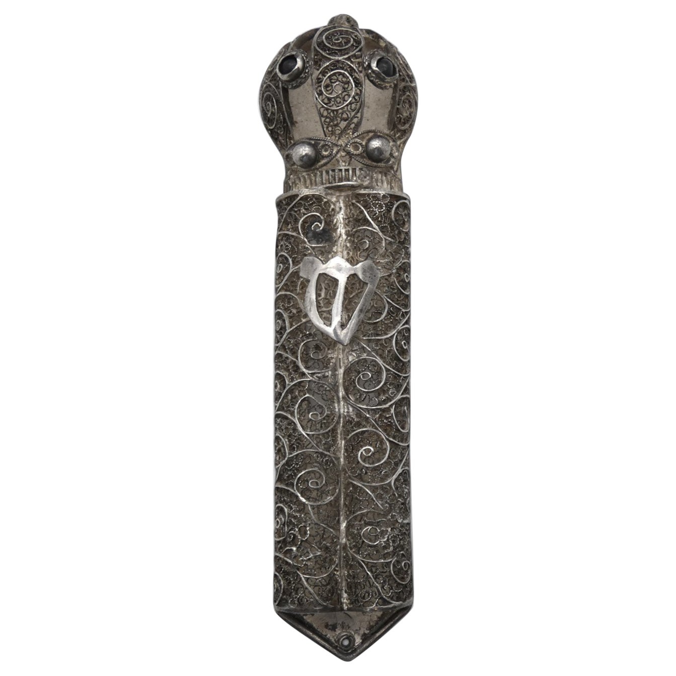 Estuche de filigrana de plata para mezuzá, Israel Circa 1950