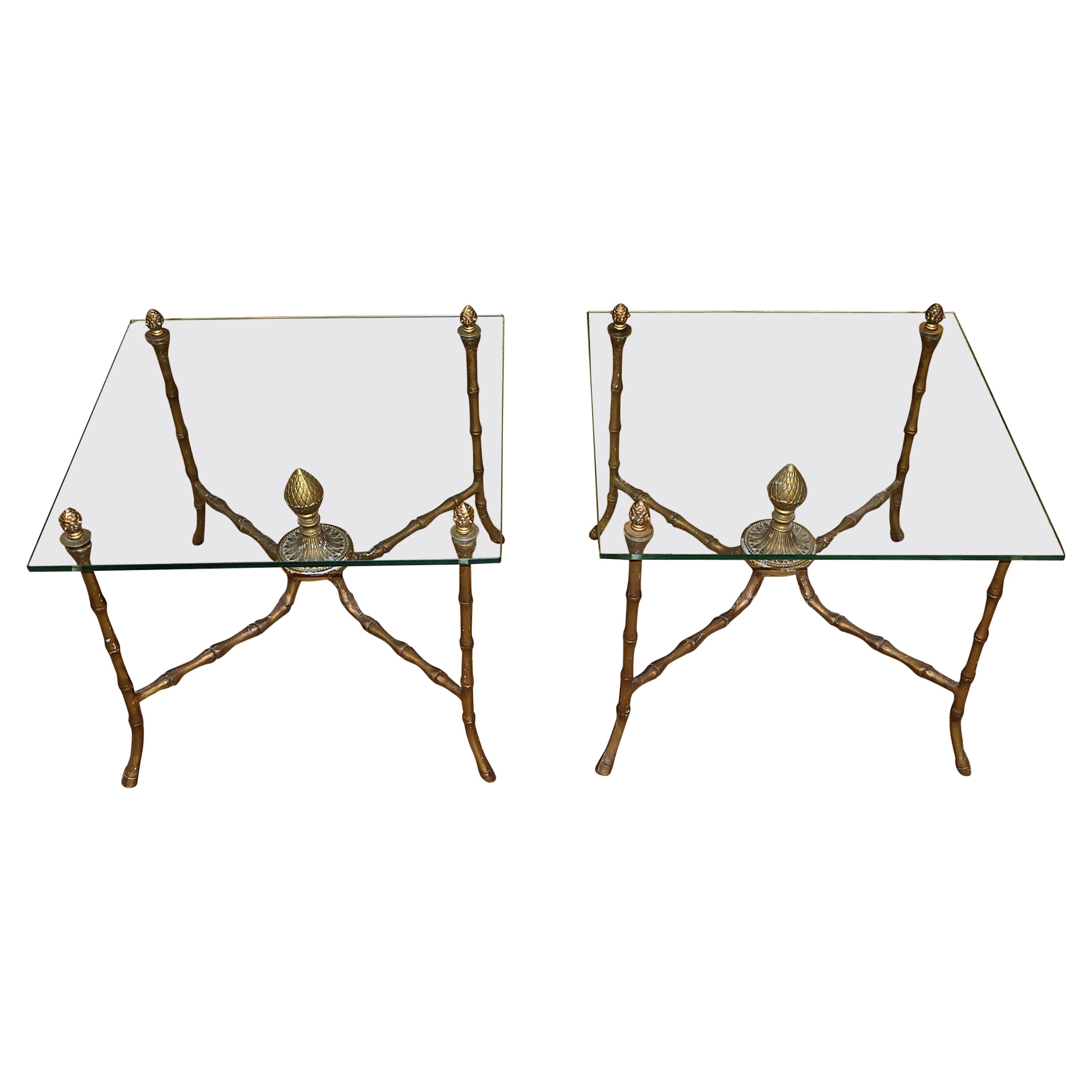 Pair of Hollywood Regency Faux Bamboo Maison Bagues Style Cocktail End Tables
