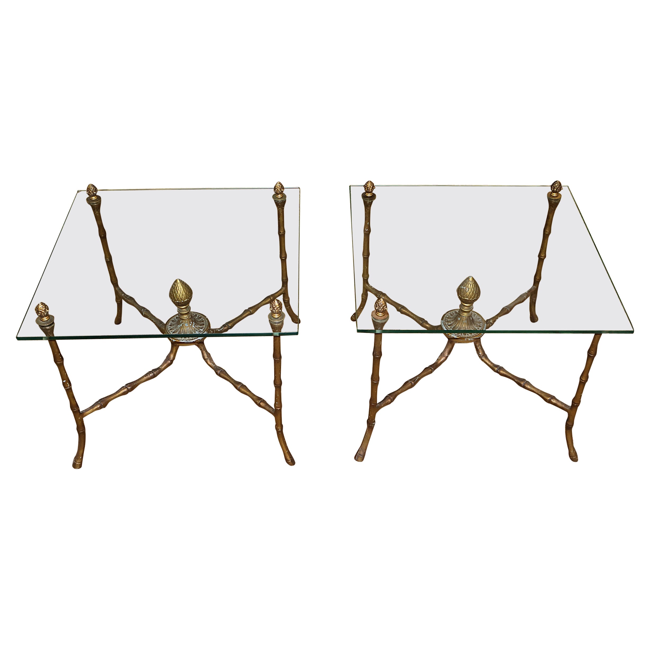 Paar Hollywood Regency Faux Bamboo Maison Bagues Stil Cocktail End Tables