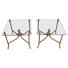 Vintage Pair of Hollywood Regency Faux Bamboo Maison Bagues Style Cocktail End Tables
