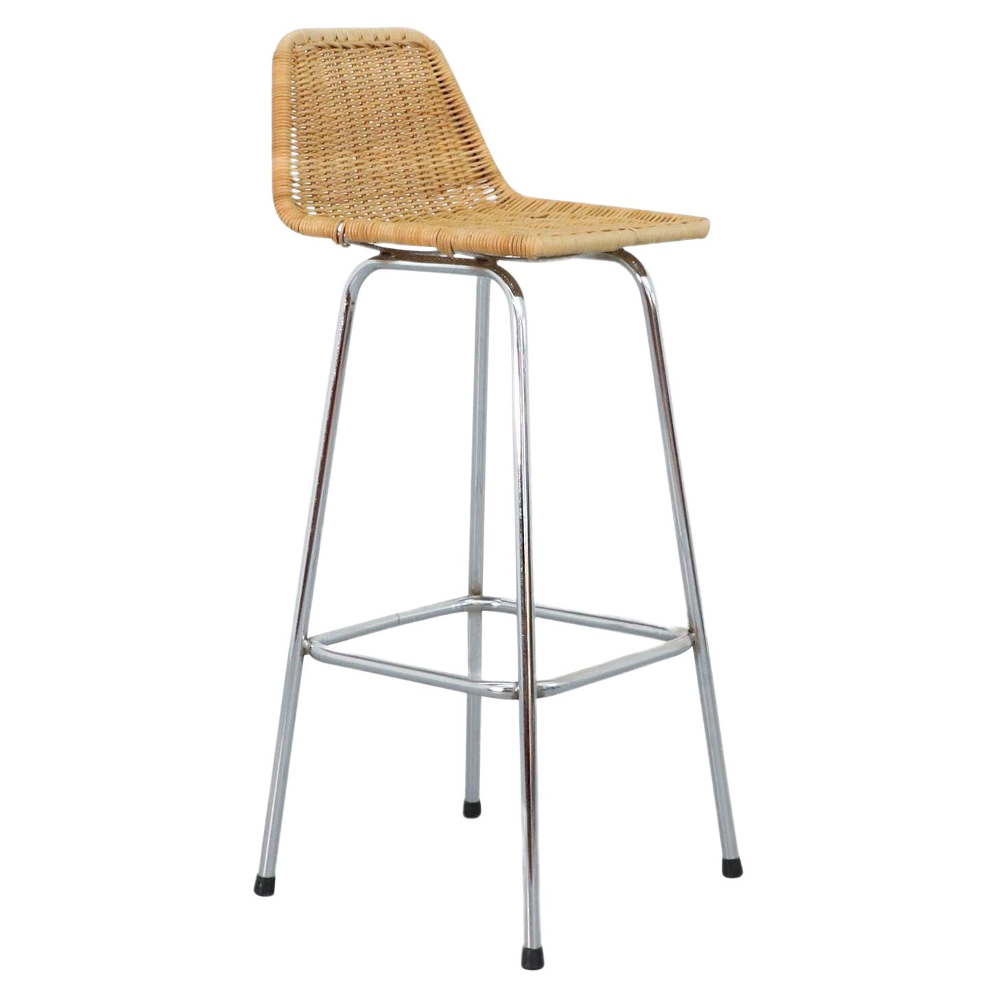 Single Charlotte Perriand Style Wicker Bar Stool by Rohe Noordwolde