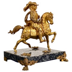 Antique Equestrian Gilt Bronze Ormolu Statuette of Charles l Horseback Riding 19th C