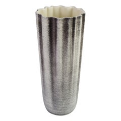 Modernist Royal Haeger Fluted Vase Black Off-White 1960s