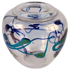 Vintage Robert Held Art Glass Bud Vase Organic Modern Green Blue Iridescent