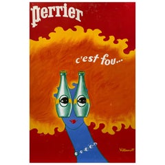 Original Vintage French Advertising Poster, 'Perrier c'est fou...' by Villemot