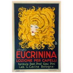 Antique Original Art Deco Period Poster, 'Eucrinina' Hair Lotion, 1921