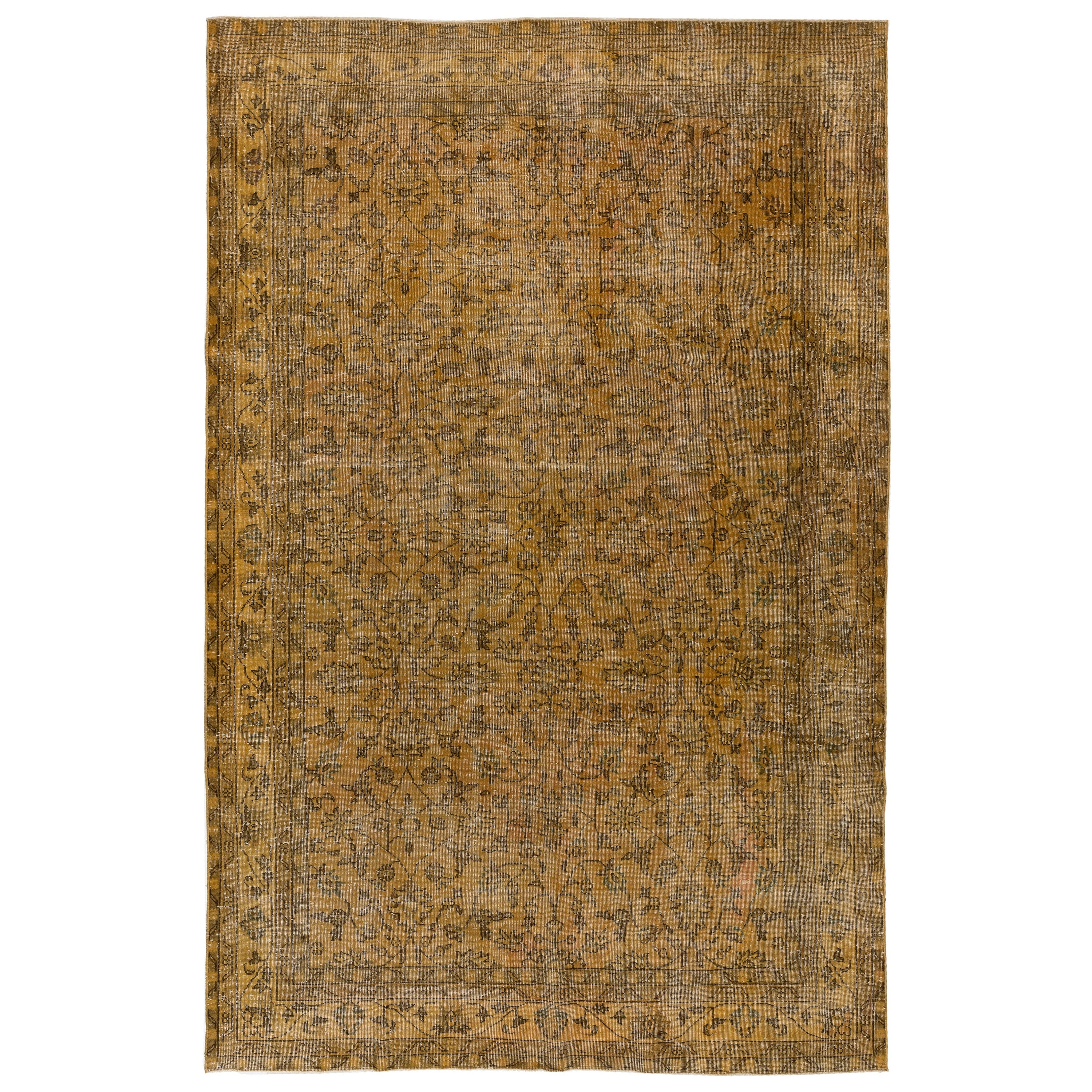 7.5x10.5 Ft Handmade Turkish Rug in Yellow, Modern Overdyed Living Room Carpet For Sale