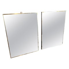 Retro Two 1950s Gio Ponti Style Mid-Century Modern Brass Rectangular Wall Mirrors