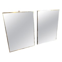 Vintage Two 1950s Gio Ponti Style Mid-Century Modern Brass Rectangular Wall Mirrors