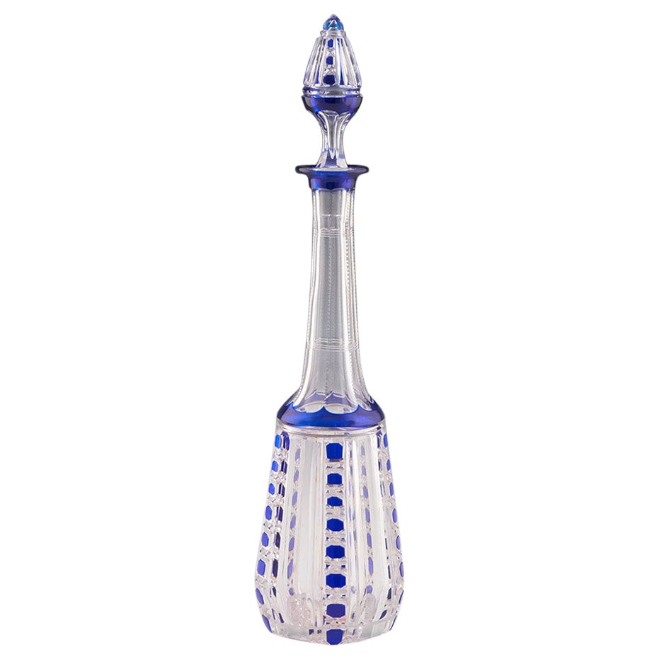 Val St Lambert Decantador Azul Cortado a Claro c1910