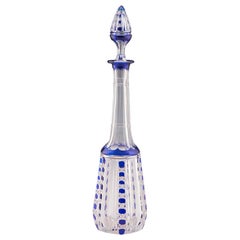 Val St Lambert Decanter Blue Cut to Clear c1910