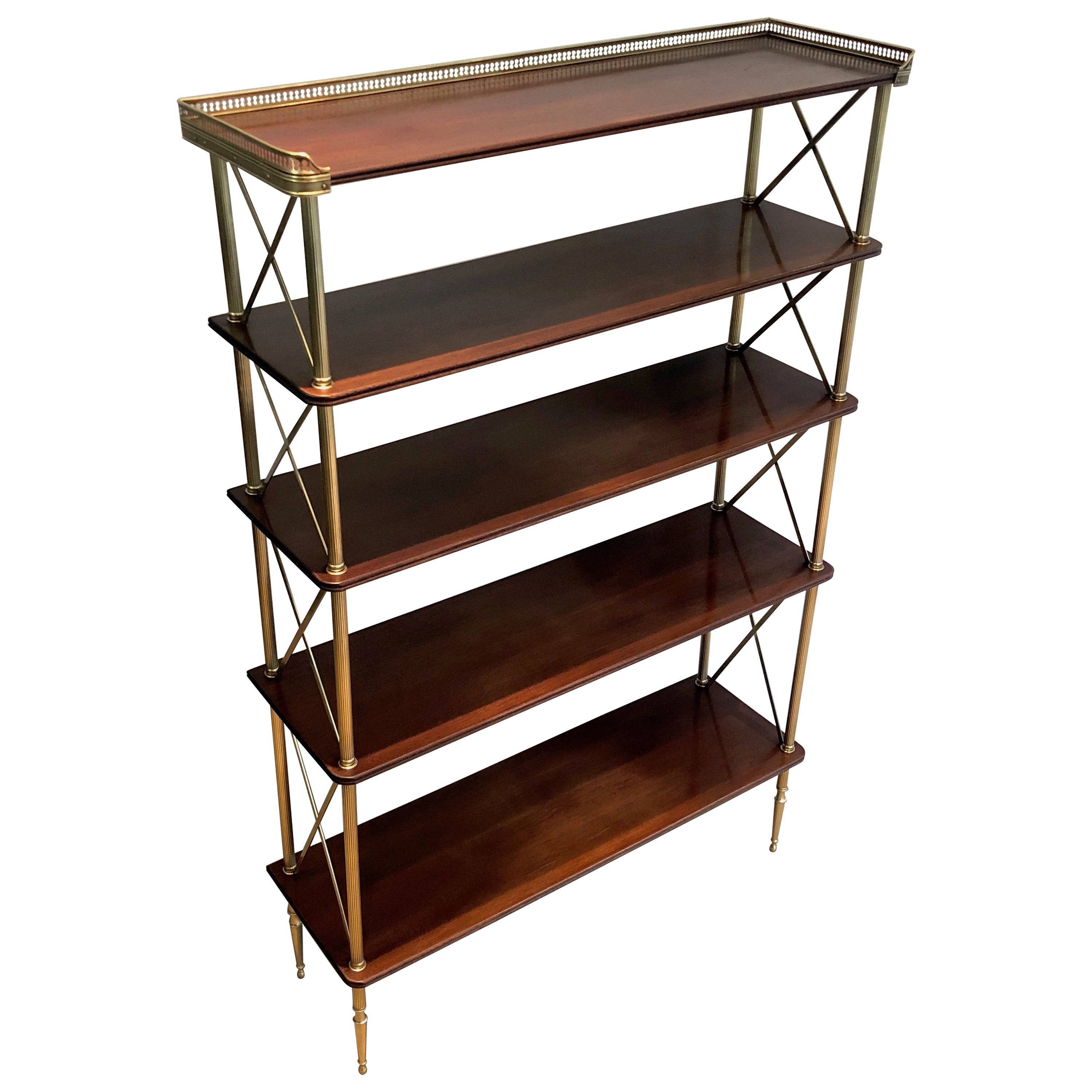 Mahogany and Brass Shelves Unit Attributed to Maison Jansen, Circa 1940