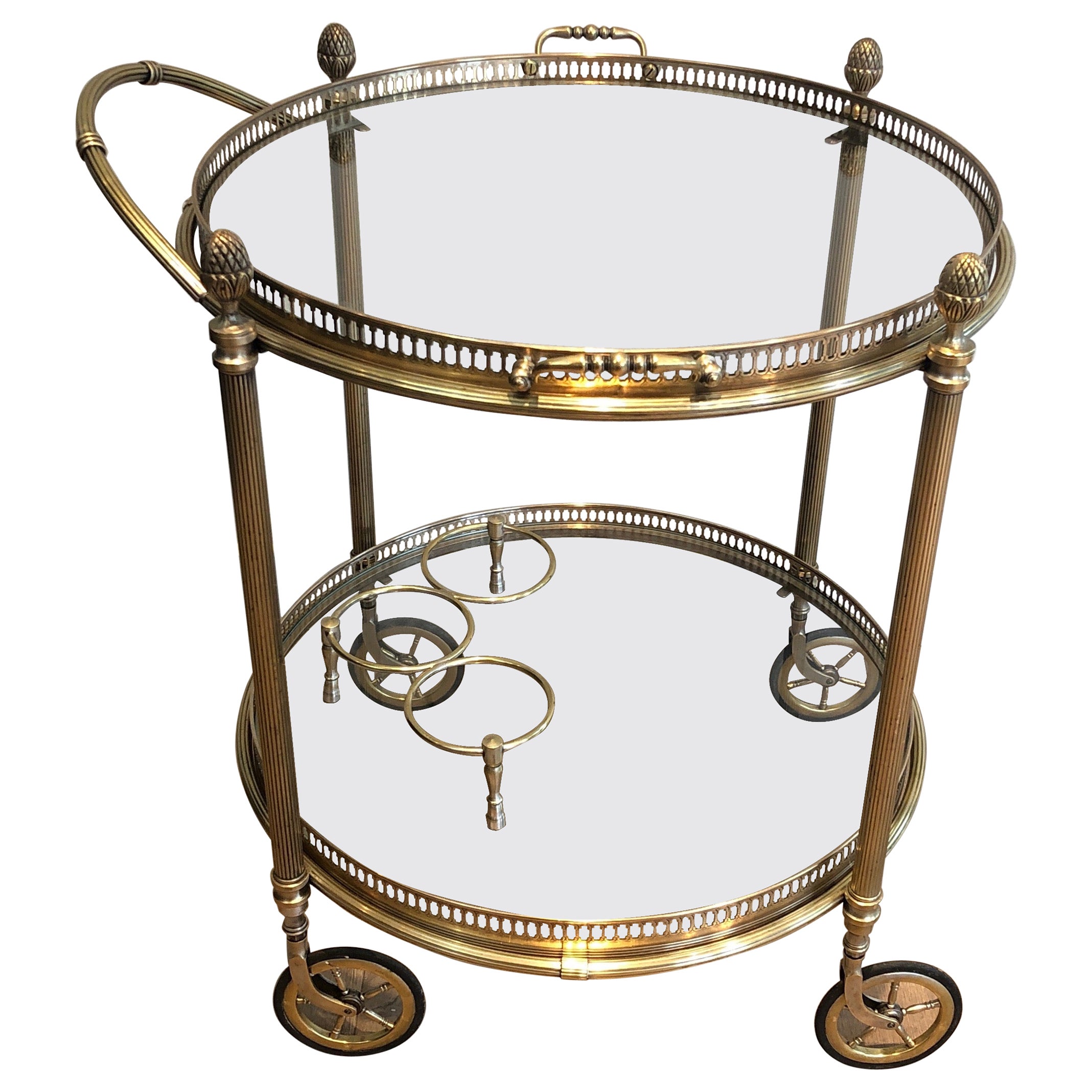 Round Brass Drinks Trolley by Maison Bagués For Sale